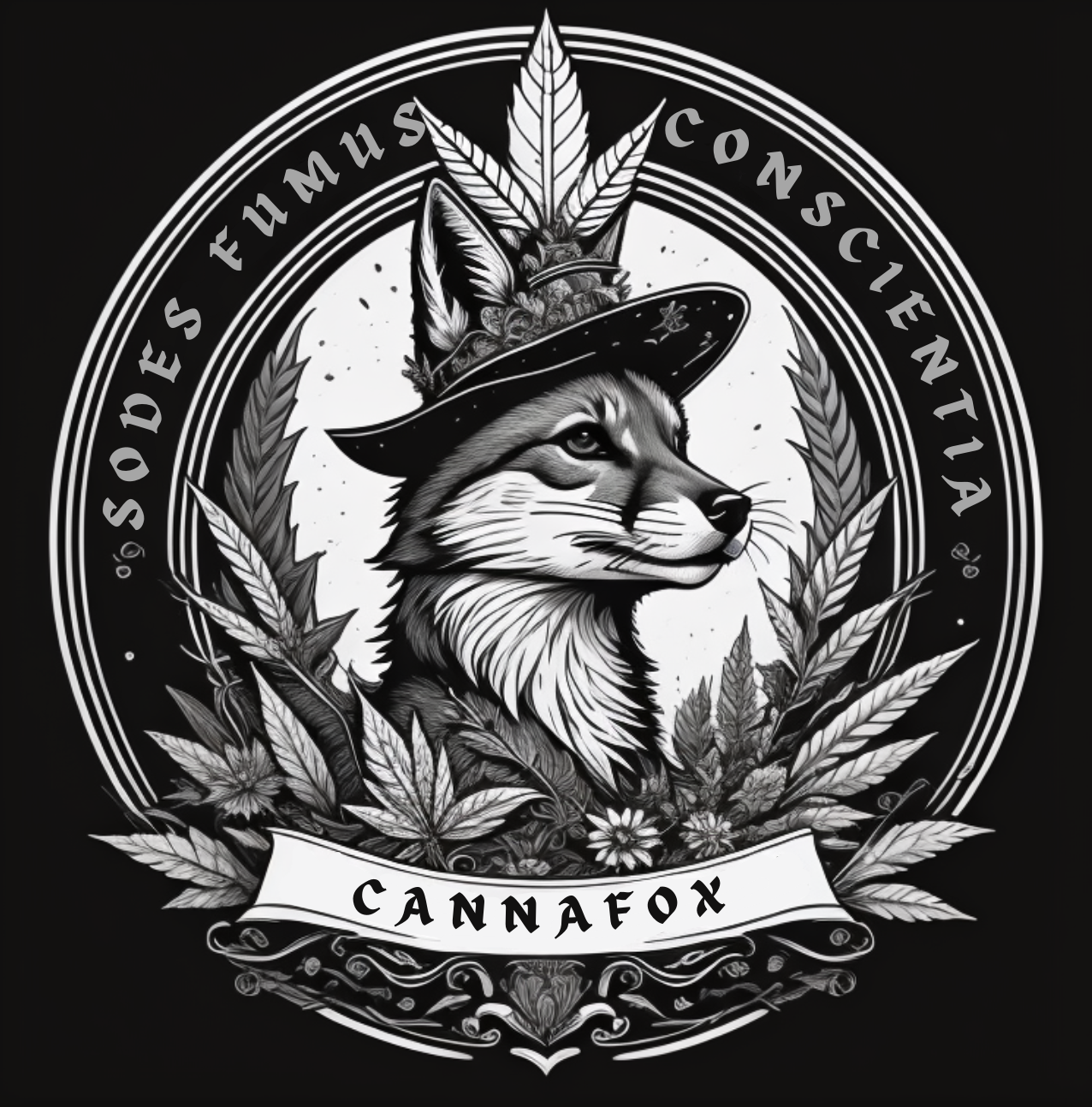 CannaFox brand logo featuring a fox surrounded by botanical artwork